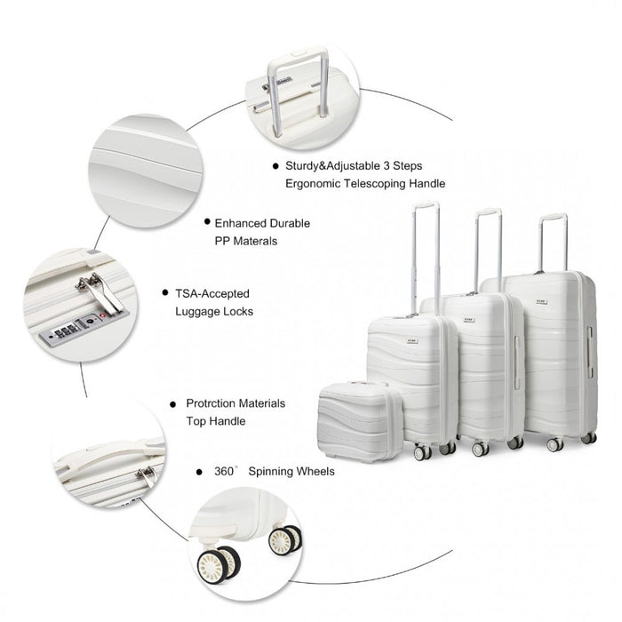 4-Piece Lightweight Polypropylene Hard Shell Suitcase Set with Vanity Case – Cream White