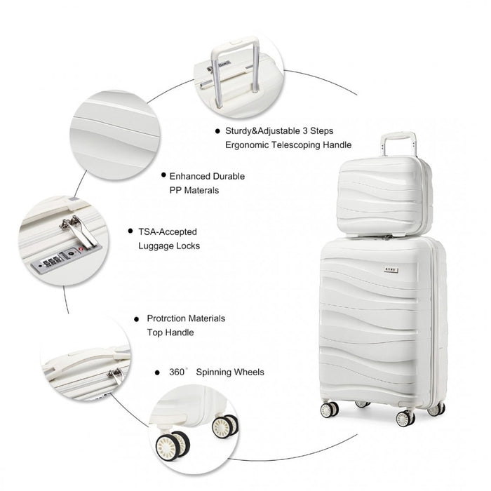 2-Piece Polypropylene Hard Shell Suitcase Set with Vanity Case – 14/20-Inch – Cream White