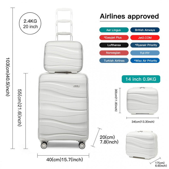 2-Piece Polypropylene Hard Shell Suitcase Set with Vanity Case – 14/20-Inch – Cream White