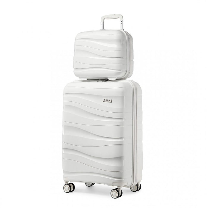 2-Piece Polypropylene Hard Shell Suitcase Set with Vanity Case – 14/20-Inch – Cream White