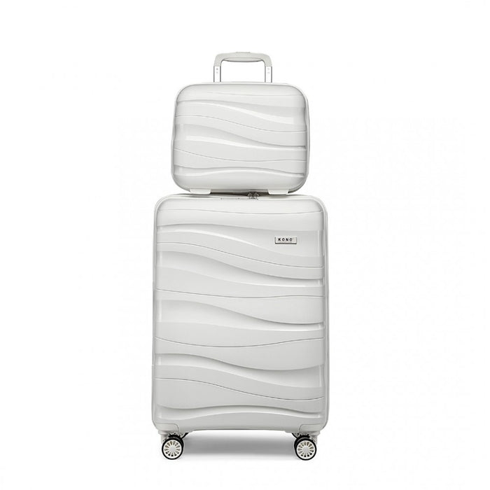 2-Piece Polypropylene Hard Shell Suitcase Set with Vanity Case – 14/20-Inch – Cream White