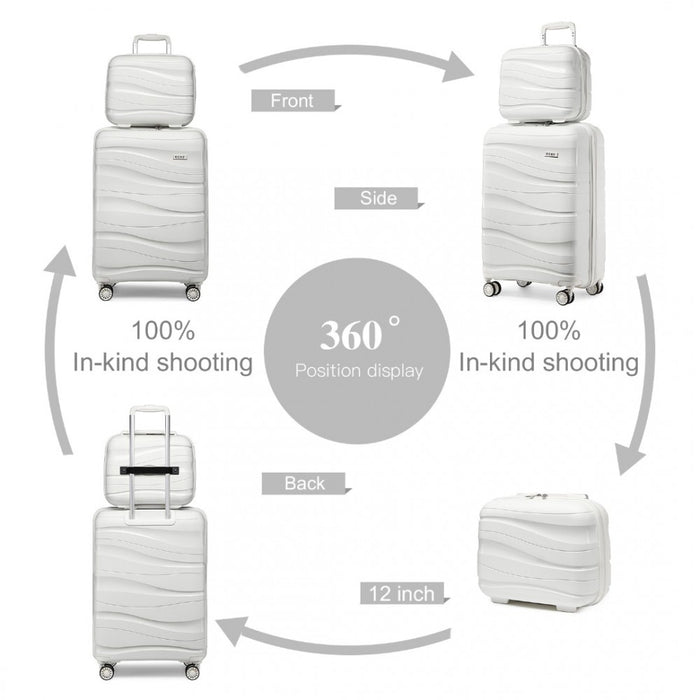 2-Piece Polypropylene Hard Shell Suitcase Set with Vanity Case – 14/20-Inch – Cream White