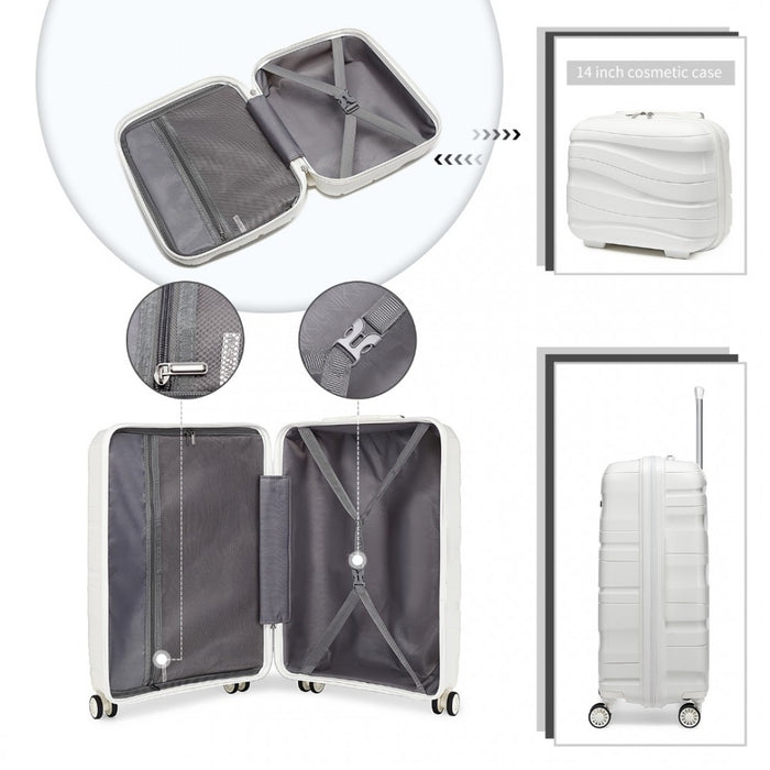 2-Piece Polypropylene Hard Shell Suitcase Set with Vanity Case – 14/20-Inch – Cream White