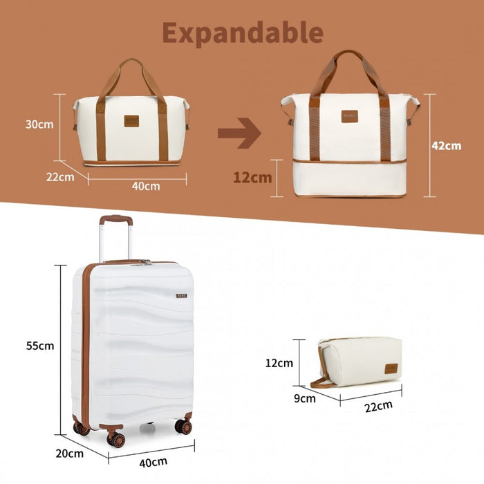 3-Piece Polypropylene Cabin Suitcase Travel Set with Weekend Bag and Toiletry Bag – 20-Inch – Cream