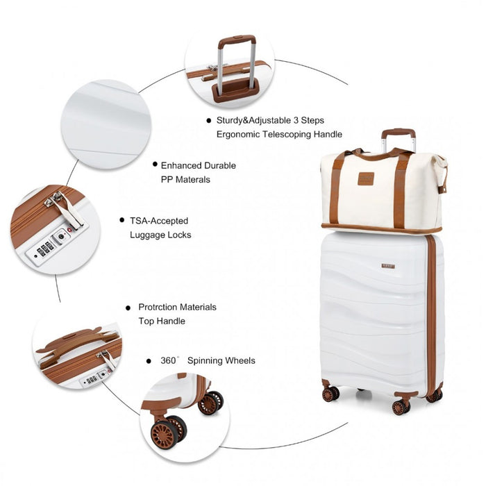 3-Piece Polypropylene Cabin Suitcase Travel Set with Weekend Bag and Toiletry Bag – 20-Inch – Cream
