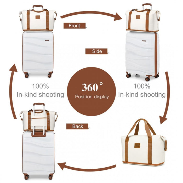 3-Piece Polypropylene Cabin Suitcase Travel Set with Weekend Bag and Toiletry Bag – 20-Inch – Cream
