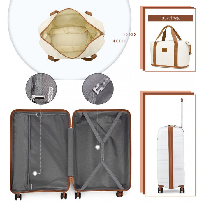 3-Piece Polypropylene Cabin Suitcase Travel Set with Weekend Bag and Toiletry Bag – 20-Inch – Cream