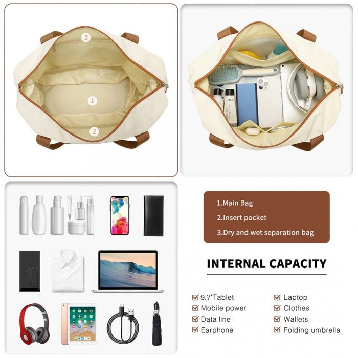 3-Piece Polypropylene Cabin Suitcase Travel Set with Weekend Bag and Toiletry Bag – 20-Inch – Cream