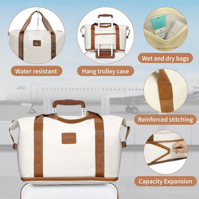 3-Piece Polypropylene Cabin Suitcase Travel Set with Weekend Bag and Toiletry Bag – 20-Inch – Cream
