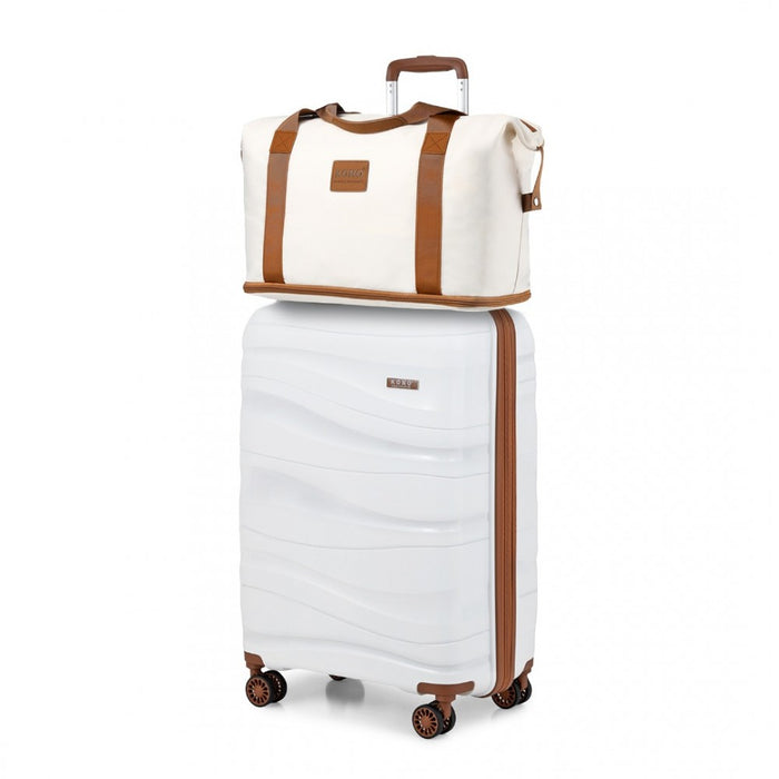 3-Piece Polypropylene Cabin Suitcase Travel Set with Weekend Bag and Toiletry Bag – 20-Inch – Cream