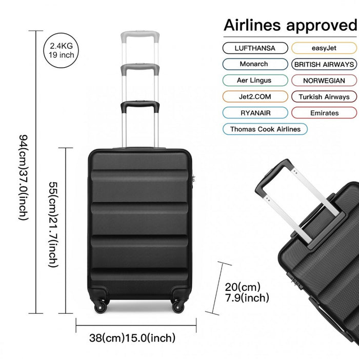 Carry-On Cabin Suitcase – 19-Inch – Streamlined Lightweight ABS Hard Shell with Secure TSA Lock – Black