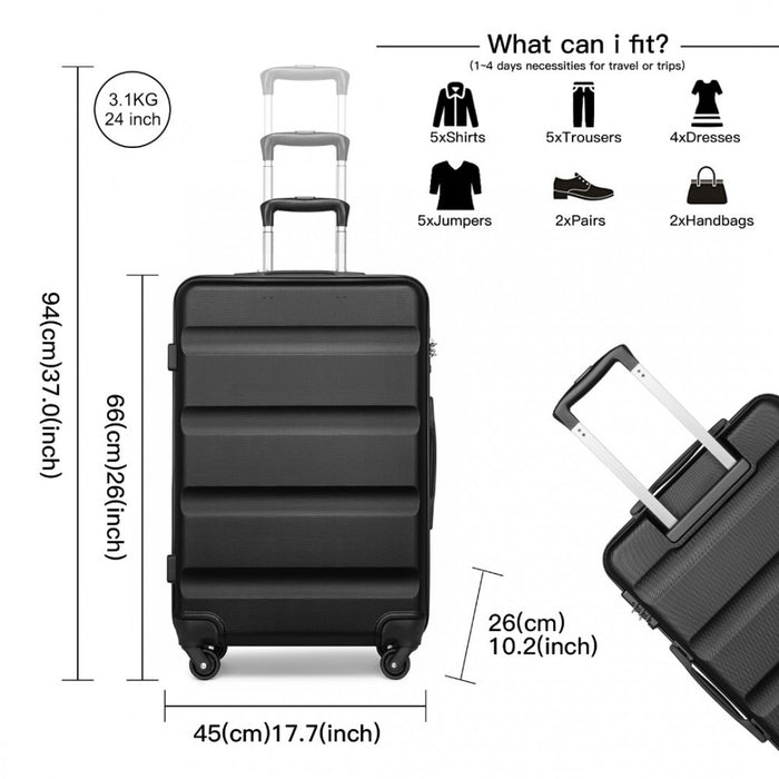 Check-In Luggage – 24-Inch – Streamlined ABS Hard Shell Suitcase with Secure TSA Lock – Black