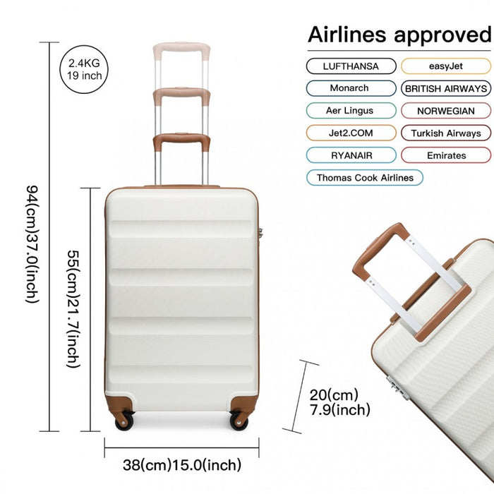 Carry-On Cabin Suitcase – 19-Inch – Streamlined Lightweight ABS Hard Shell with Secure TSA Lock – Cream