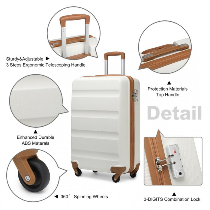 Carry-On Cabin Suitcase – 19-Inch – Streamlined Lightweight ABS Hard Shell with Secure TSA Lock – Cream
