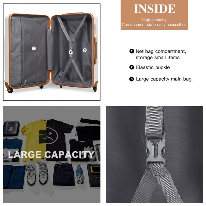 3-Piece Lightweight ABS Hard Shell Suitcase Set – 19, 24, 28-Inch with Secure TSA Lock – Cream