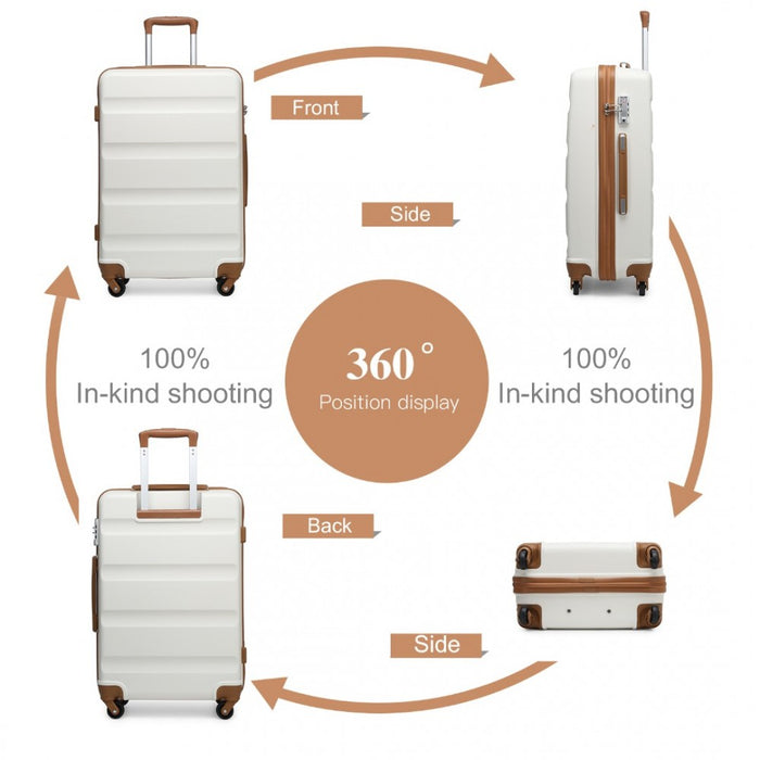 3-Piece Lightweight ABS Hard Shell Suitcase Set – 19, 24, 28-Inch with Secure TSA Lock – Cream