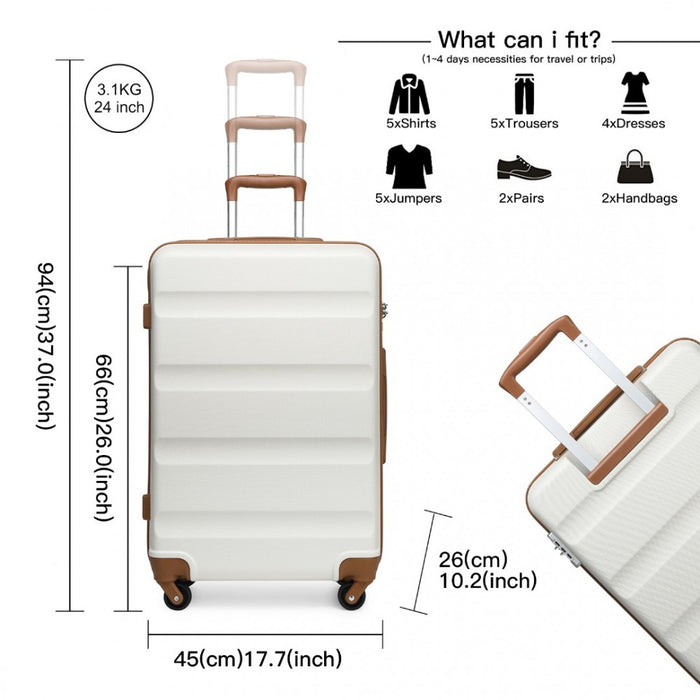 3-Piece Lightweight ABS Hard Shell Suitcase Set – 19, 24, 28-Inch with Secure TSA Lock – Cream