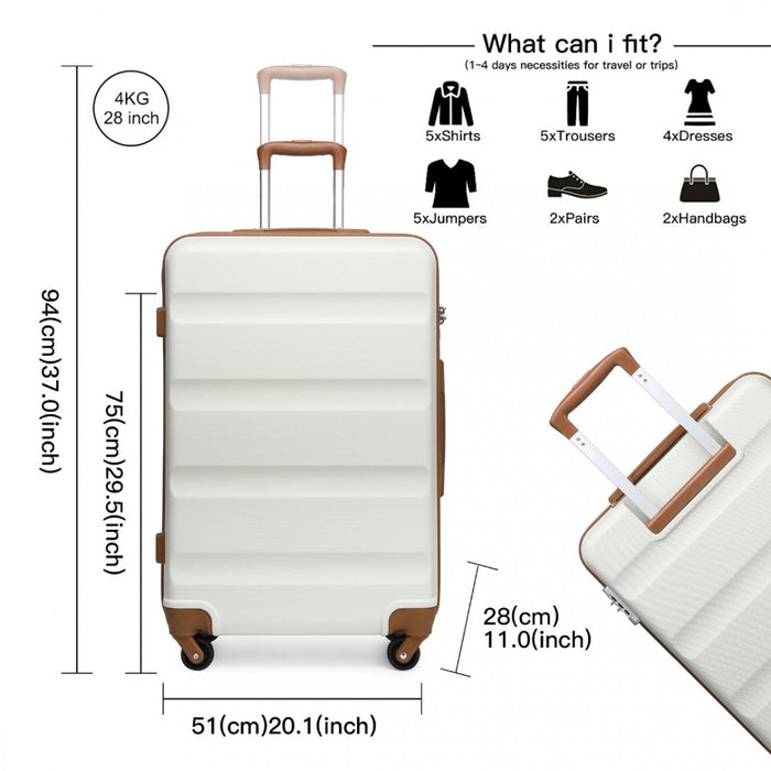 3-Piece Lightweight ABS Hard Shell Suitcase Set – 19, 24, 28-Inch with Secure TSA Lock – Cream
