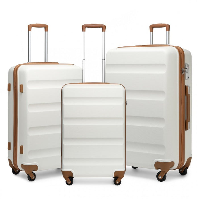 3-Piece Lightweight ABS Hard Shell Suitcase Set – 19, 24, 28-Inch with Secure TSA Lock – Cream