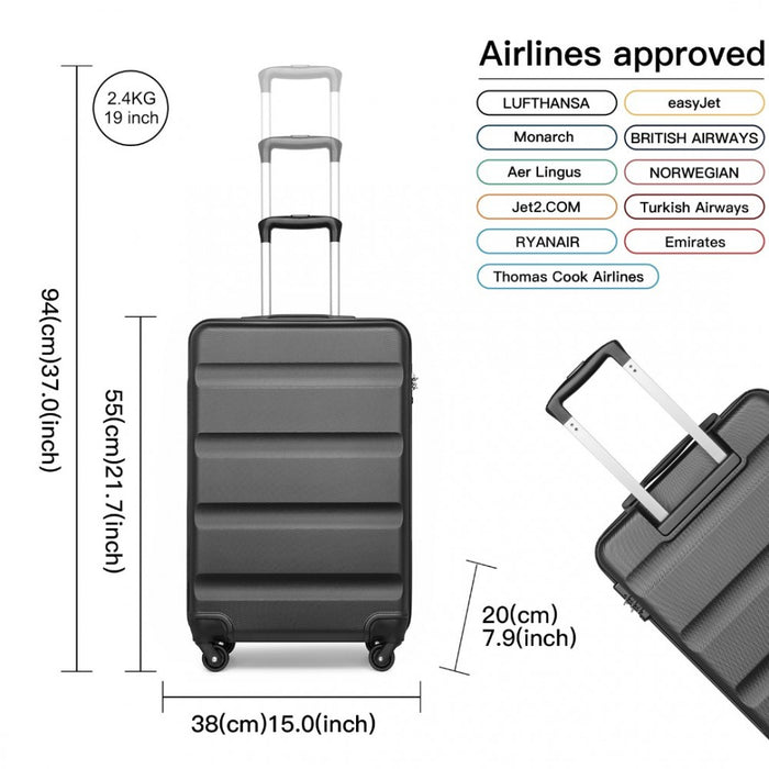 3-Piece Lightweight ABS Hard Shell Suitcase Set – 19, 24, 28-Inch with Secure TSA Lock – Grey
