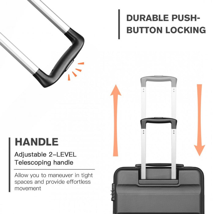 Carry-On Cabin Suitcase – 19-Inch – Streamlined Lightweight ABS Hard Shell with Secure TSA Lock – Grey