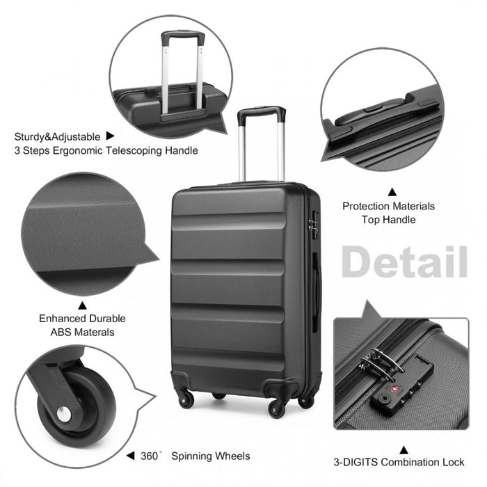 3-Piece Lightweight ABS Hard Shell Suitcase Set – 19, 24, 28-Inch with Secure TSA Lock – Grey