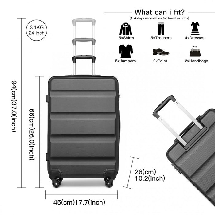 Check-In Luggage – 24-Inch – Streamlined ABS Hard Shell Suitcase with Secure TSA Lock – Grey