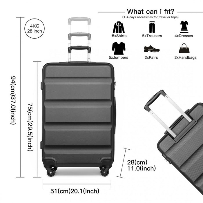 3-Piece Lightweight ABS Hard Shell Suitcase Set – 19, 24, 28-Inch with Secure TSA Lock – Grey