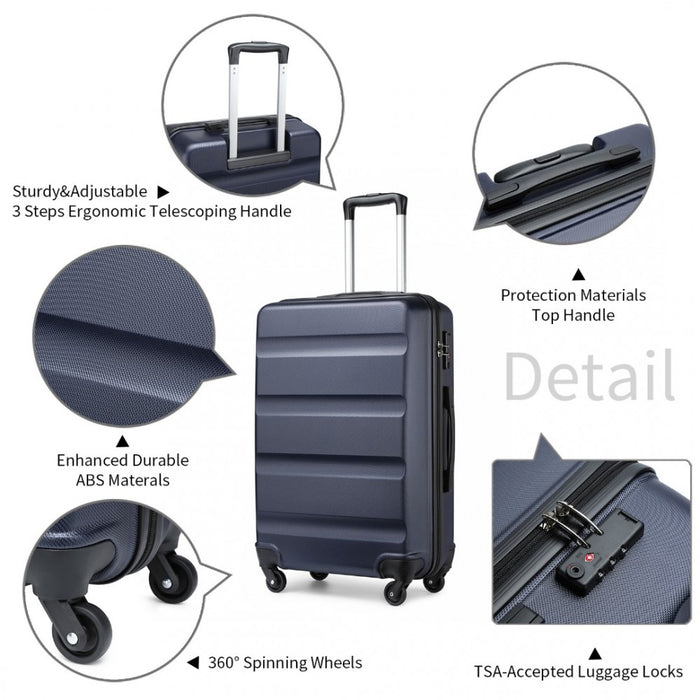 3-Piece Lightweight ABS Hard Shell Suitcase Set – 19, 24, 28-Inch with Secure TSA Lock – Navy