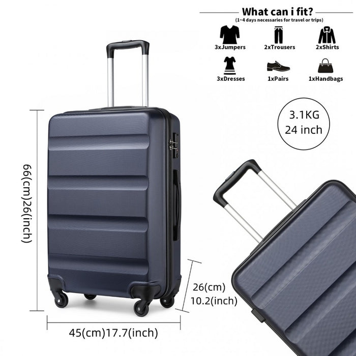3-Piece Lightweight ABS Hard Shell Suitcase Set – 19, 24, 28-Inch with Secure TSA Lock – Navy