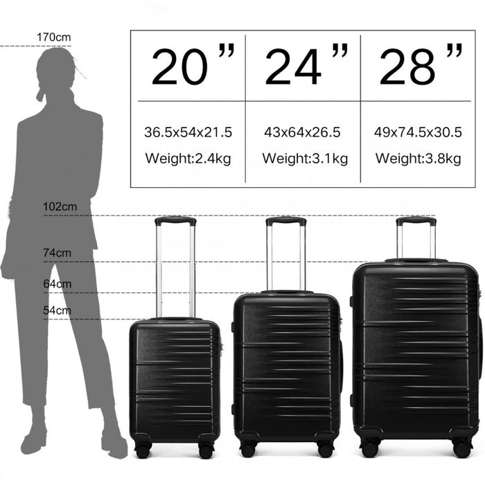 3-Piece Polycarbonate and ABS Hard Shell Suitcase Set with TSA Lock – Black