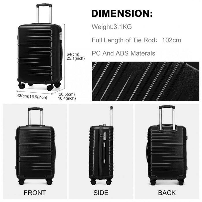 Polycarbonate and ABS Hard Shell Suitcase with TSA Lock – 24-Inch – K2391L – Black
