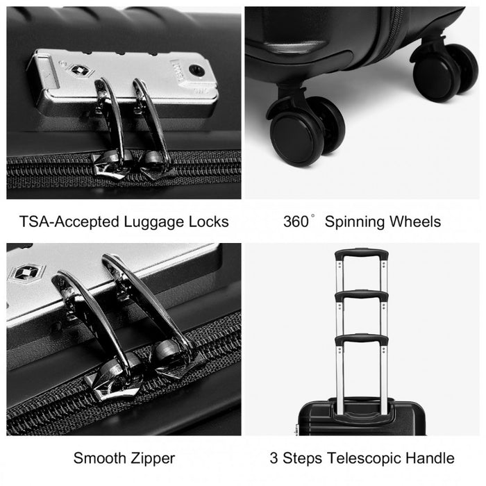 3-Piece Polycarbonate and ABS Hard Shell Suitcase Set with TSA Lock – Black