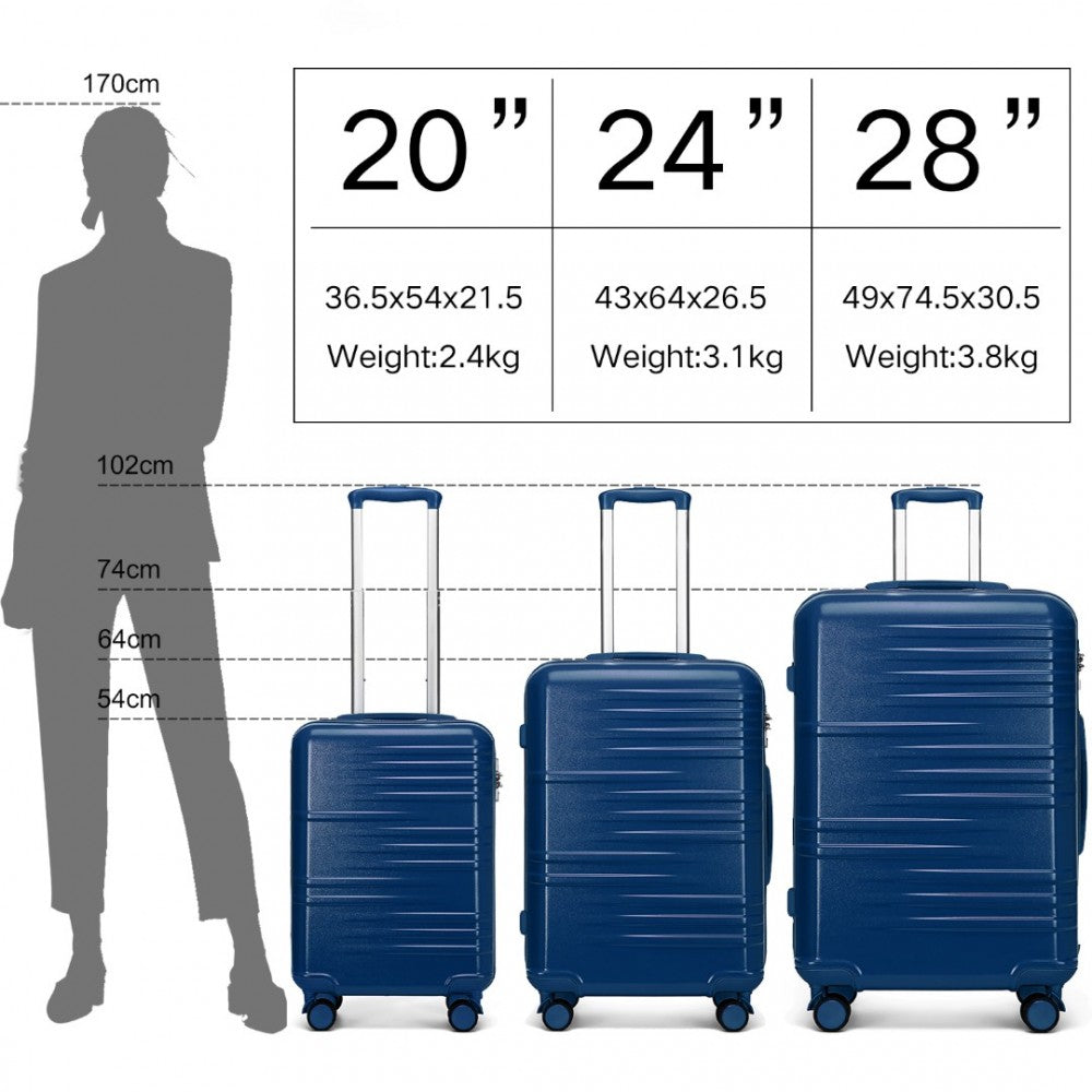 3-Piece Polycarbonate and ABS Hard Shell Suitcase Set with TSA Lock – Navy