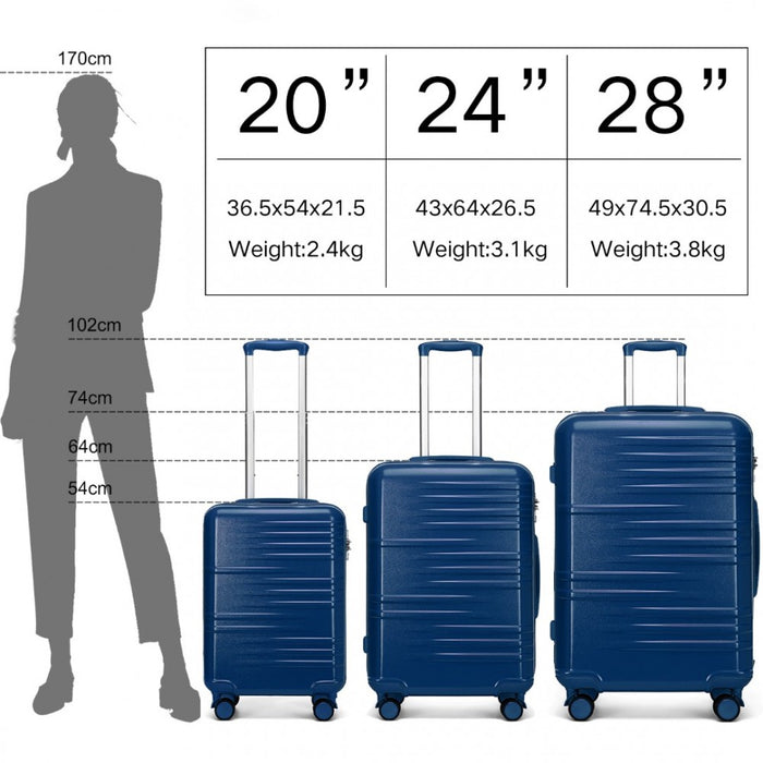 3-Piece Polycarbonate and ABS Hard Shell Suitcase Set with TSA Lock – Navy