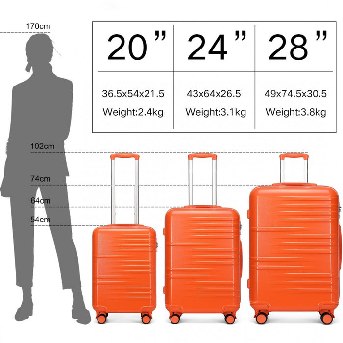 3-Piece Polycarbonate and ABS Hard Shell Suitcase Set with TSA Lock – Orange