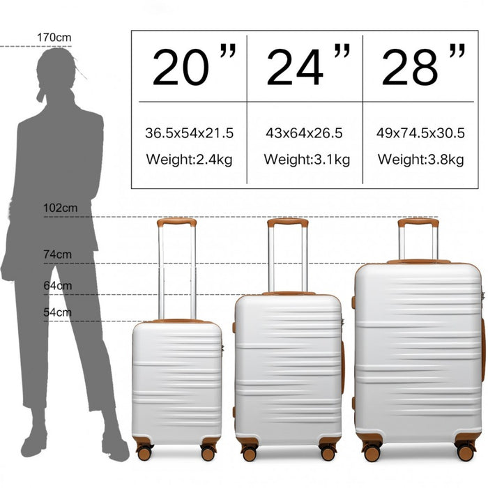 3-Piece Polycarbonate and ABS Hard Shell Suitcase Set with TSA Lock – White
