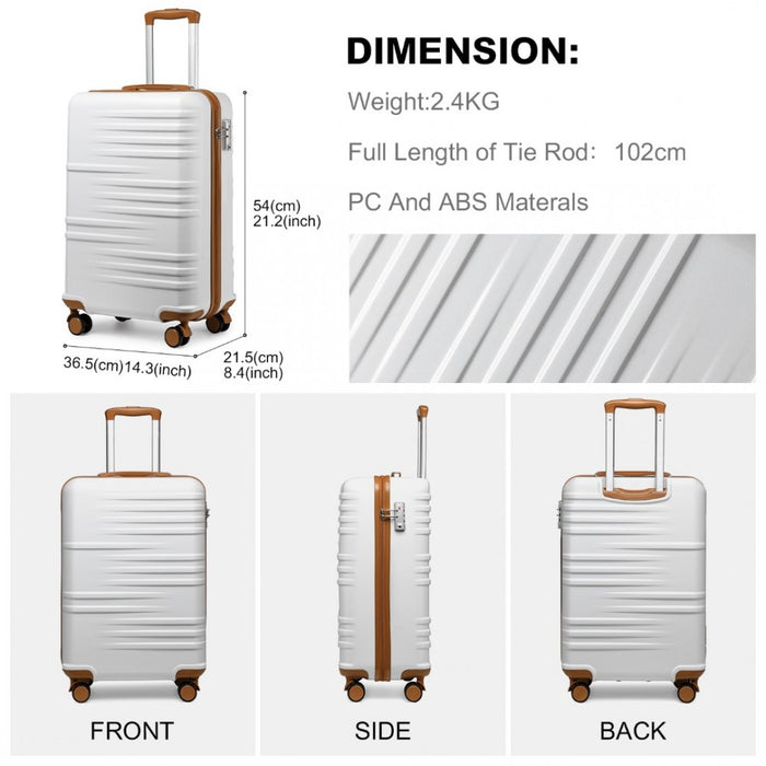 Polycarbonate and ABS Hard Shell Suitcase with TSA Lock – 20-Inch – White