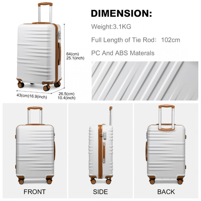 Polycarbonate and ABS Hard Shell Suitcase with TSA Lock – 24-Inch – K2391L – White