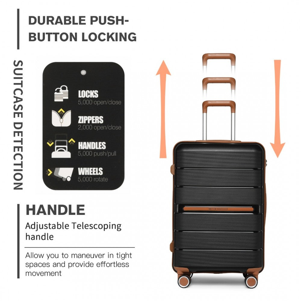 3-Piece Multi-Texture Polypropylene Hard Shell Suitcase Set with TSA Lock – Black