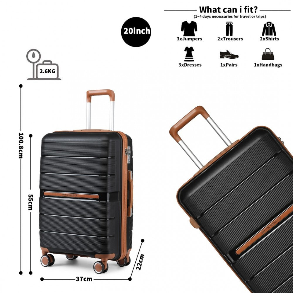 3-Piece Multi-Texture Polypropylene Hard Shell Suitcase Set with TSA Lock – Black