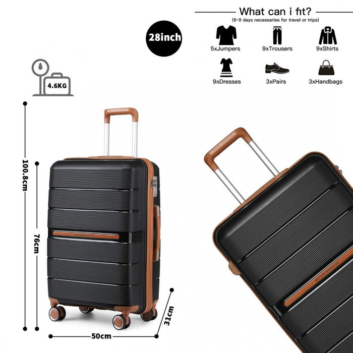 3-Piece Multi-Texture Polypropylene Hard Shell Suitcase Set with TSA Lock – Black