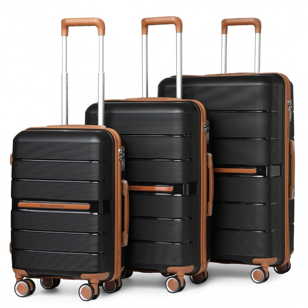 3-Piece Multi-Texture Polypropylene Hard Shell Suitcase Set with TSA Lock – Black
