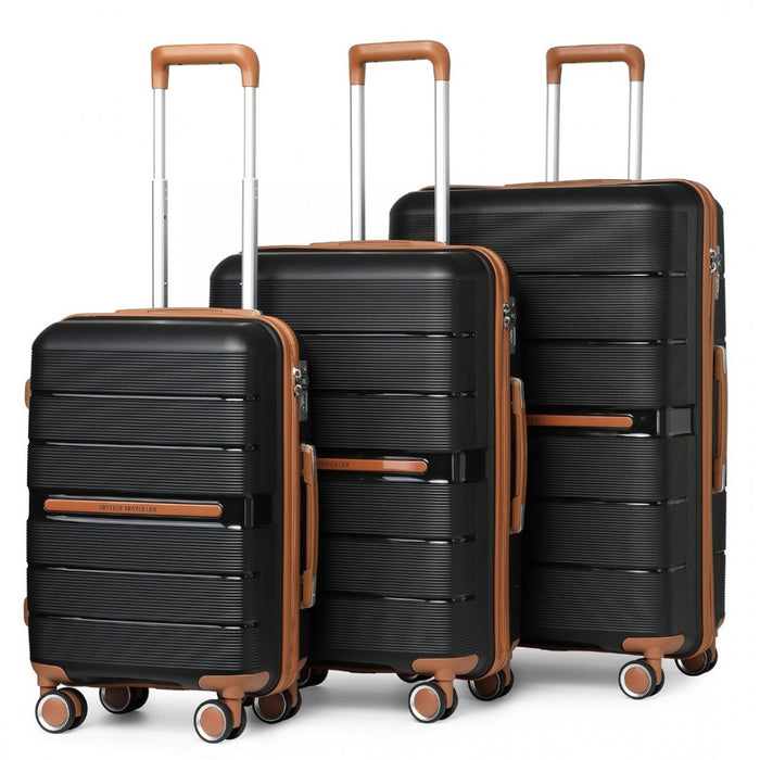 3-Piece Multi-Texture Polypropylene Hard Shell Suitcase Set with TSA Lock – Black