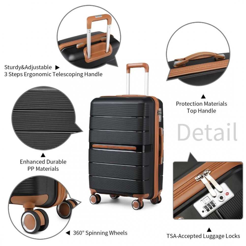 3-Piece Multi-Texture Polypropylene Hard Shell Suitcase Set with TSA Lock – Black