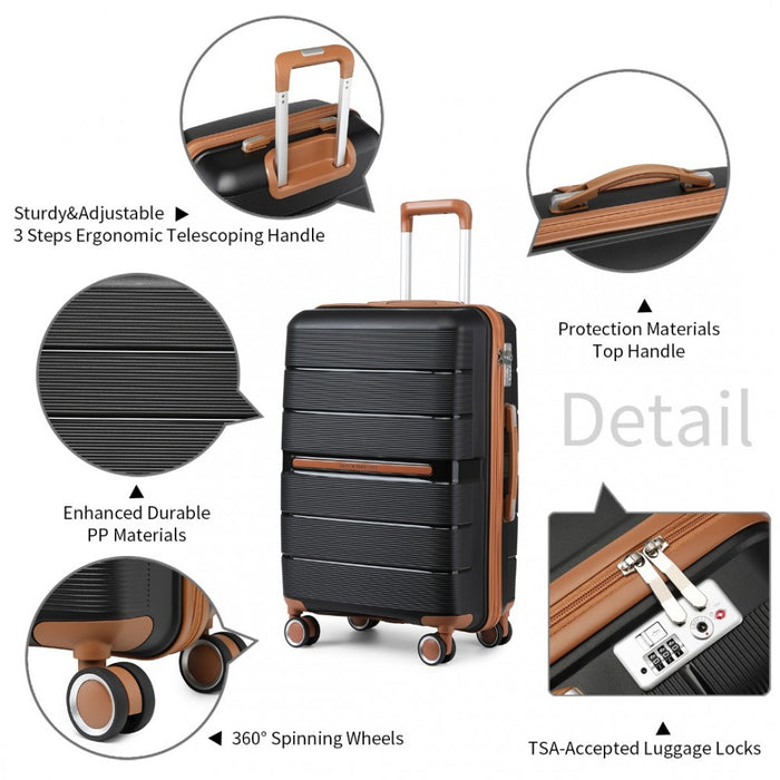 3-Piece Multi-Texture Polypropylene Hard Shell Suitcase Set with TSA Lock – Black