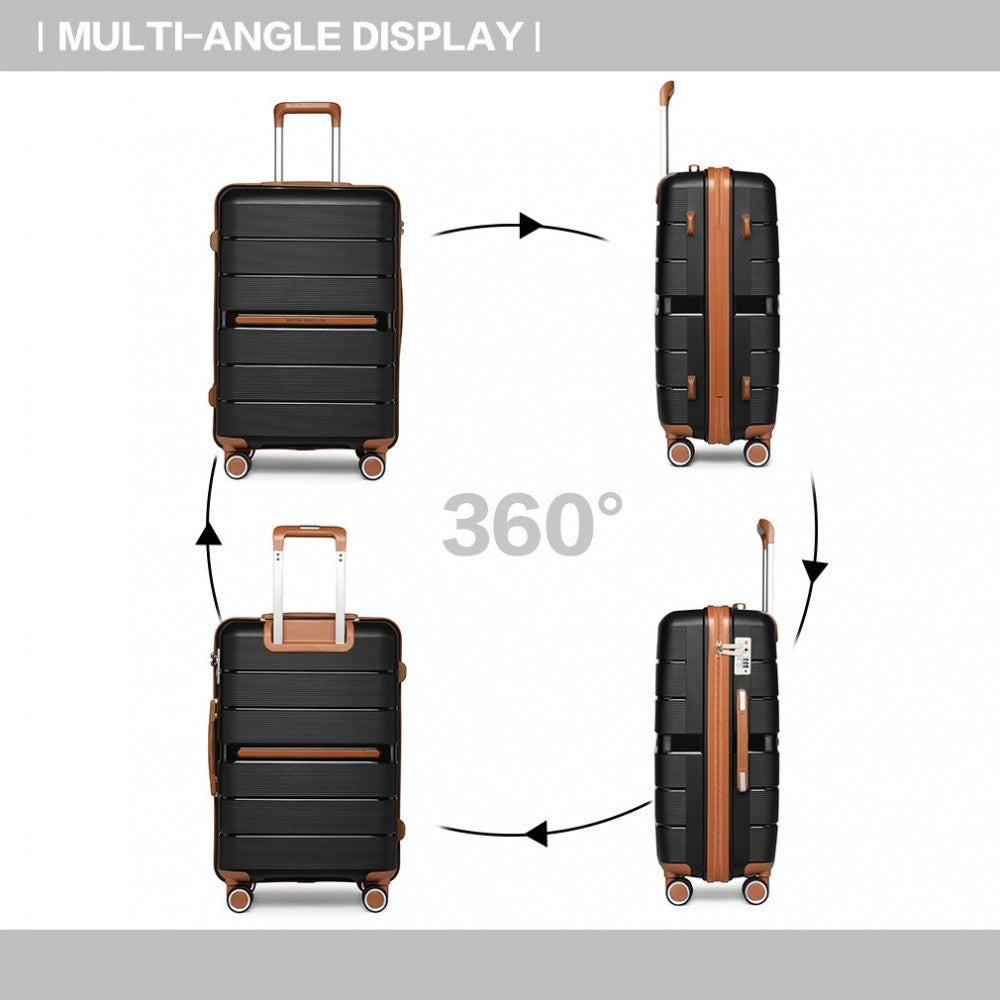 3-Piece Multi-Texture Polypropylene Hard Shell Suitcase Set with TSA Lock – Black