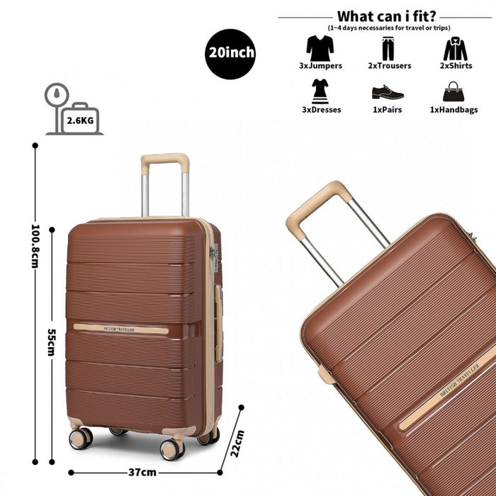 Multi-Texture Polypropylene Hard Shell Suitcase with TSA Lock – 20-Inch – Brown and Apricot