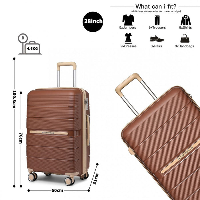 Multi-Texture Polypropylene Hard Shell Suitcase with TSA Lock – 28-Inch – Brown and Apricot
