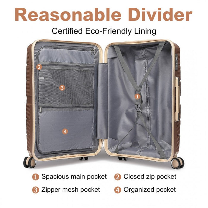 Multi-Texture Polypropylene Hard Shell Suitcase with TSA Lock – 20-Inch – Brown and Apricot